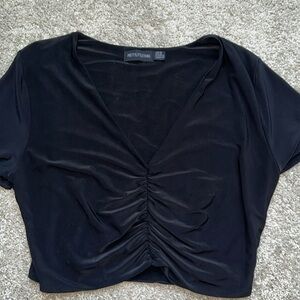 PrettyLittleThing Black Ruched Crop Top